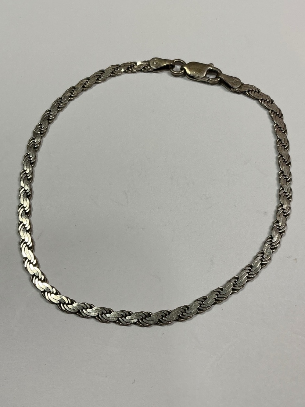 Sterling Silver IBB Italian.  Flat Rope Links Chain Bracelet. 7.5 inches long
